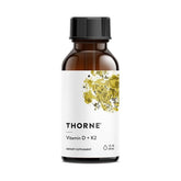 Thorne Vitamin D + K2 Liquid dietary supplement in a bottle, supports immune system and heart health.